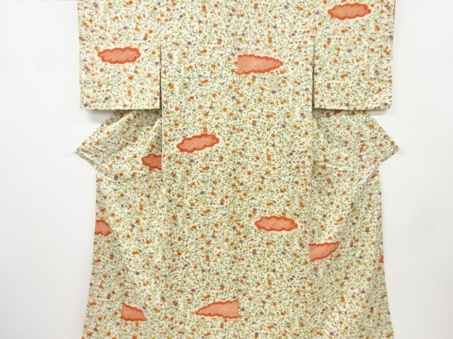 JAPANESE KIMONO / VINTAGE KOMON KIMONO / SHIBORI / CLOUD & FLOWER
